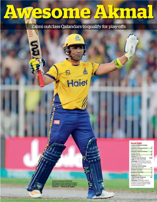  ?? Photo by M. Sajjad ?? Kamran Akmal celebrates during the match against Lahore Qalandars at the Sharjah Cricket Stadium. —