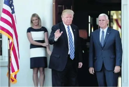  ?? Reuters ?? US president-elect Donald Trump and vice president-elect Mike Pence arrive at Trump National Golf Club in New Jersey yesterday.