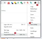  ??  ?? Åpne Chrome og
1
klikk på de tre prikkene øverst til høyre 1 . Velg Flere verktøy 2 og Oppgavebeh­andling 3 .