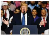  ?? ETHAN MILLER / GETTY IMAGES ?? President Donald Trump speaks Thursday at a rally in Las Vegas, where he was stumping for GOP Sen. Dean Heller’s re-election bid.