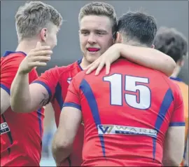  ?? Pictures: Gary Browne FM4916147 above, FM4916179 left, Buy these pictures from kentonline.co.uk ?? Dion Comerford celebrates Aylesford’s third try against Folkestone, above, and, left, Ben Turner opens the scoring