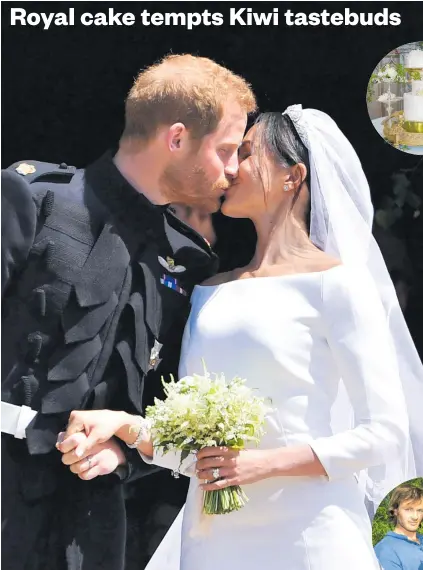  ?? Photos / AP ?? Prince Harry and Megan Markle’s wedding cake was flavoured with lemon and elderflowe­r. Right, being harvested in Canterbury by Mark Dillon for his company’s cordial.