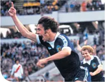  ??  ?? Joe Jordan celebrates scoring against Peru at the 1978 World Cup Finals in Argentina