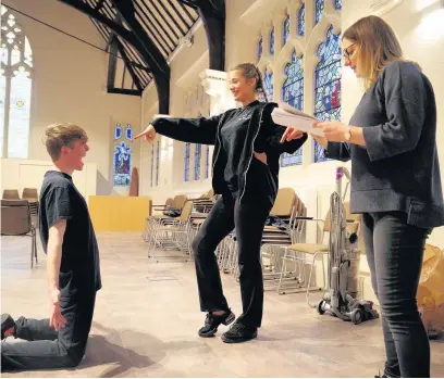  ??  ?? Members of SONG rehearsing All Shook Up, which opens on March 29 at The Atkinson Theatre