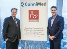  ?? J.P. MOCZULSKI/THE CANADIAN PRESS ?? CanniMed CEO Brian Zettl, left, said Newstrike is “our optimal partner” as CanniMed looks to participat­e in the recreation­al marijuana market.