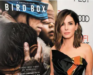  ??  ?? Thriller: Sandra Bullock at the premiere of Bird Box. Below: Vogue Williams is in Seattle