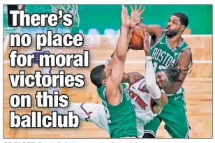  ??  ?? SO CLOSE: Reggie Bullock, swarmed by Celtics defenders, and the Knicks lost yet another tight contest, moving to 2-8 in games decided by three or fewer points.