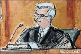  ?? ?? Elizabeth Williams/AP
Judge Juan Merchan presides over Donald Trump’s trial in Manhattan criminal court, Tuesday, April 23, 2024, in New York.