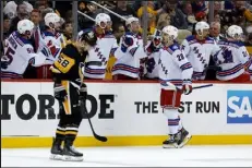  ?? Kirk Irwin / Getty Images ?? Chris Kreider of the New York Rangers celebrates his second goal of Friday night’s game and fourth of the playoffs.