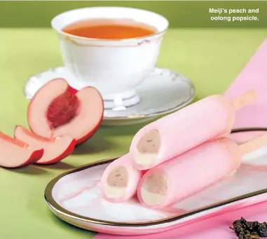  ??  ?? Meiji’s peach and oolong popsicle.