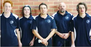  ??  ?? Above: Section three premiers Labertouch­e, from left Jonah Serong, Korey Carrison, Casey Wells, Danny Carrison and Todd Hobbs.