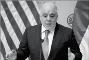  ?? ASSOCIATED PRESS ?? IRAQ’S PRIME MINISTER HAIDER AL-ABADI speaks at the United States Institute of Peace in Washington on Monday.