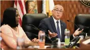  ?? SAM NAVARRO For the Miami Herald ?? Miami-Dade County mayoral candidate Steve Bovo speaks during a debate on March 9. To his right is former candidate Monique Nicole Barley, who has endorsed him.