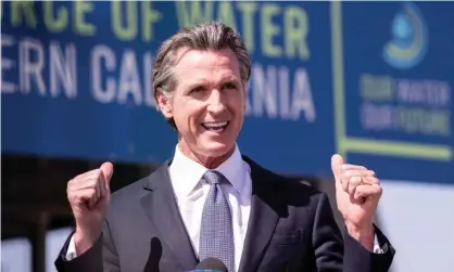  ?? Photograph: Étienne Laurent/EPA ?? Gavin Newsom delivers a speech following his visit to a water recycling facility in Carson, California.