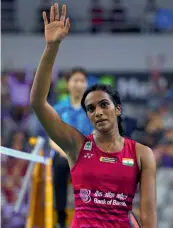  ??  ?? P.V. Sindhu celebrates after beating Japan’s Nozomi Okuhara in the Korea Open final in Seoul on Sunday.