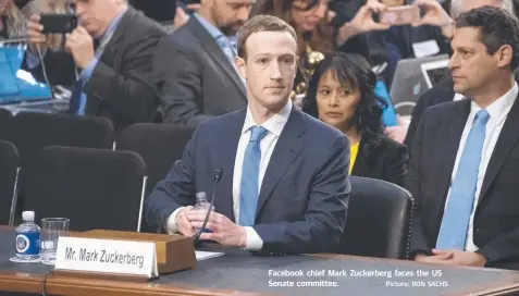  ?? Picture: RON SACHS ?? Facebook chief Mark Zuckerberg faces the US Senate committee.