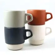  ??  ?? Japanese-style Kinto stacking mugs are ideal for fans of a cuppa with limited cupboard space.