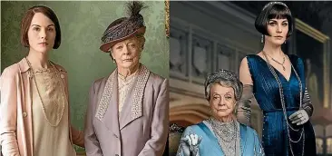  ??  ?? Then and now: Far left: Lady Cora (Elizabeth Mcgovern) and Robert, the Earl of Grantham (Hugh Bonneville) and, left, Lady Mary (Michelle Dockery) and Lady Violet (Dame Maggie Smith).