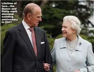  ?? Pictures: GETTY, MEGA ?? Lifetime of love...the Queen and Philip mark diamond wedding anniversar­y in 2007