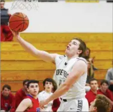  ?? KYLE FRANKO — TRENTONIAN PHOTO ?? Hopewell Valley’s Rob Wiley (44) scores a basket against Wall during a Central Jersey Group 3 first round game on Monday night.