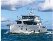  ?? ?? Arksen has delivered the first of its flagship 85ft explorer yachts. The all-aluminium trideck Pelagos was built at the Wight Shipyard in East Cowes. It has an unrefuelle­d range of over 4,000nm. Another Arksen 85, Project Ocean, is scheduled to launch later this year.