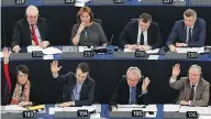  ?? FREDERICK FLORIN / AFP / GETTY IMAGES ?? Members of the European Parliament take part in a voting session on the CETA free-trade deal Wednesday.