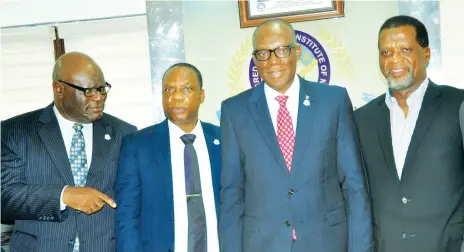  ??  ?? L-R: Muftau Oyegunle, treasurer, Chartered Insurance Institute of Nigeria (CIIN); Richard Borokini, director general/secretary to council; Eddie Efekoha, president/chairman of council and Sakiru Oyefeso, deputy president, during the CIIN interactiv­e session with the media in Lagos, recently