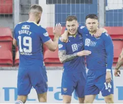  ?? ?? Callum Hendry, centre, is St Johnstone’s best hope of a goal