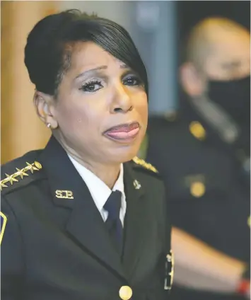  ?? THE ASSOCIATED PRESS ?? Seattle Police Chief Carmen Best speaks to reporters yesterday while announcing her resignatio­n.