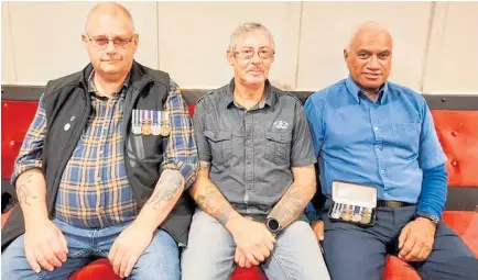  ?? Photo / Ilona Hanne ?? Phillip Hammerton (left), Paul McLean and Harvey Tutauha say they will be wearing their medals with pride on Anzac Day.