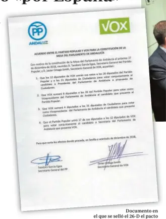  ??  ?? Documento en el que se selló el 26-D el pacto alcanzado para la Mesa