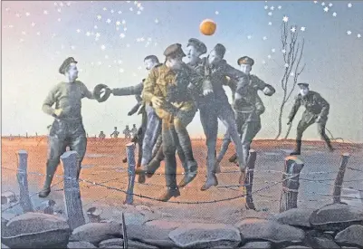  ?? ?? An artist’s impression of soldiers playing football in no man’s land during Christmas Truce of 1914