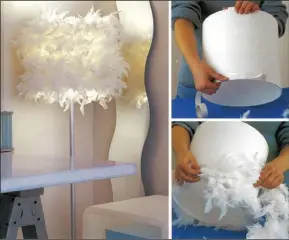  ??  ?? Feather boas decorate a lampshade for a cool teen’s room.