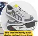  ??  ?? This predominan­tly mesh design drained faster than any other shoe