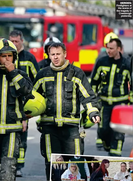  ?? ?? SUPPORT: Emergency services kept supplied from blast-damaged house heROeS: Firefighte­rs at the scene of the tragedy in Creeslough yesterday