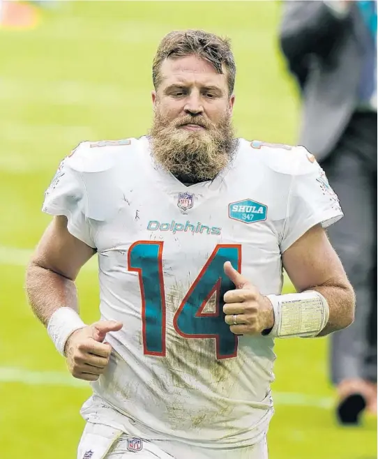  ??  ?? It’s possible that quarterbac­k Ryan Fitzpatric­k has played his last game with the Dolphins.