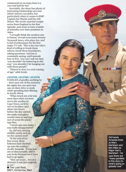  ??  ?? Old hands Amanda Drew as Mary Markham and Ben Miles as Major Harry Markham – he says there are “many parallels in this story to what’s going on globally now”