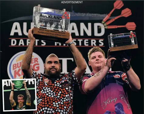  ??  ?? WINNER: Kyle Anderson (Left) defeated Corey Cadby (right) in the Auckland Darts Masters last year. INSET: Simon Whitlock. Picture: PDC