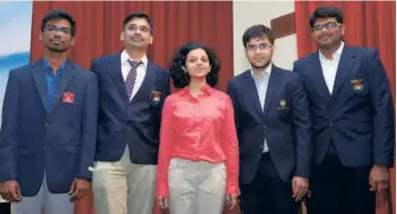  ?? THE HINDU PHOTO LIBRARY ?? Proud achievemen­t: Some members of the Indian team which won the bronze medal at the Chess Olympiad in Tromso, Norway, in 2014. From left: S. P. Sethuraman, R. B. Ramesh (Coach), Padmini Rout, Parimarjan Negi and M. Lalith Babu.