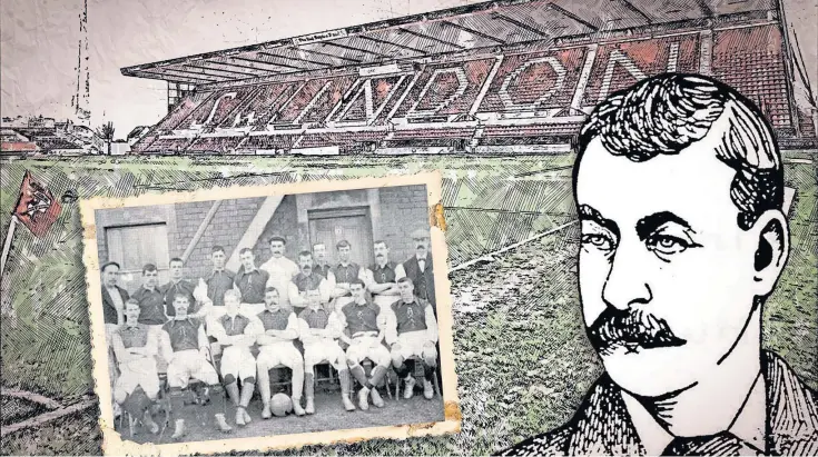  ??  ?? TRAILBLAZE­R: Swindon Town Football Club where ‘lion-hearted’ Dundonian James Munro, illustrati­on right, became a hero among fans as captain of the team, inset.