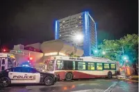  ?? ROBERTO E. ROSALES/JOURNAL ?? City buses were used as barricades at the DoubleTree hotel in Downtown Albuquerqu­e, where President Donald Trump stayed during his September 2019 campaign appearance. The city is still trying to recover costs incurred during the visit.