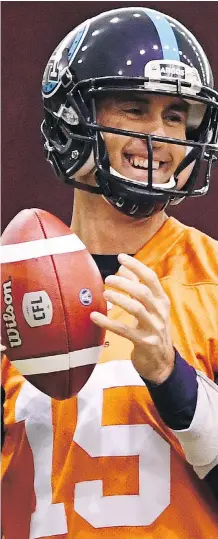  ?? THE CANADIAN PRESS ?? Toronto Argonauts QB Ricky Ray threw for 5,546 yards and 28 touchdowns this season, numbers that are strikingly similar to his totals with the 2005 Grey Cup champion Edmonton Eskimos.
