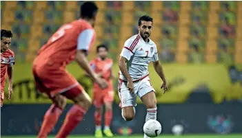  ??  ?? ON TARGET: UAE striker Ali Mabkhout scored two goals against Tajikistan in internatio­nal friendly. — Twitter
