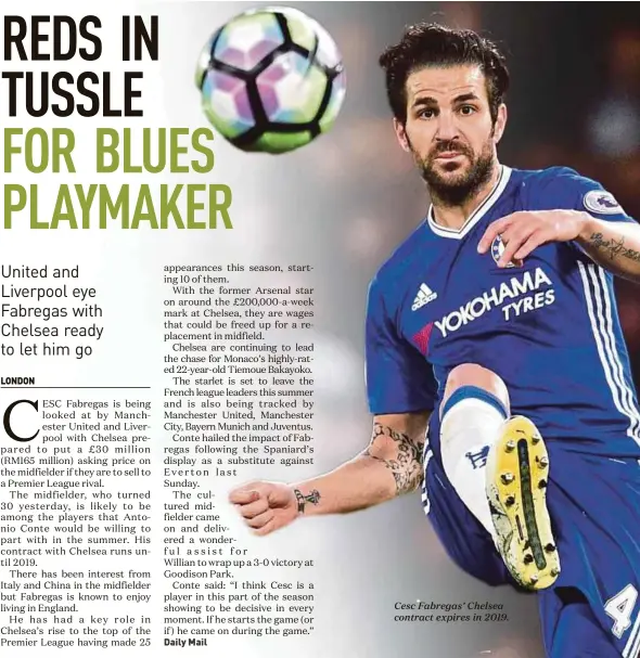  ??  ?? Cesc Fabregas’ Chelsea contract expires in 2019.