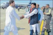  ?? PTI PHOTO ?? Congress president Rahul Gandhi arrives at Agartala Airport on the last day of the campaign in Tripura on Friday.