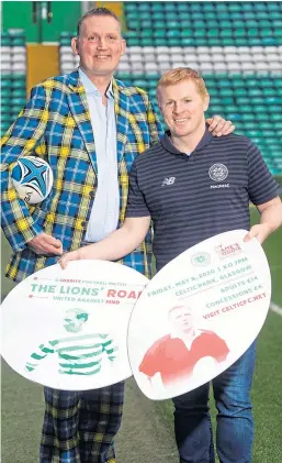  ?? Picture: SNS Group. ?? Celtic boss Neil Lennon with former Scotland rugby star Doddie Weir at the launch of a fundraisin­g effort in support of MND charities by the Glasgow club.