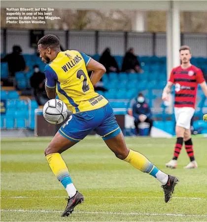  ??  ?? Nathan Blissett led the line superbly in one of his best games to date for the Magpies. Photo: Darren Woolley.