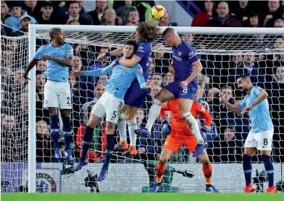  ?? Reuters ?? Chelsea’s David Luiz scores a goal against Manchester City during the Premier League match. —