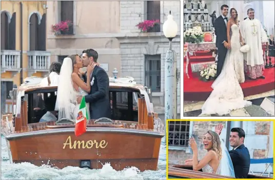  ??  ?? EN LANCHA POR VENECIA. Álvaro Morata y su esposa Alice Campello abandonaro­n la Iglesia del Redentor por uno de los canales vececianos.