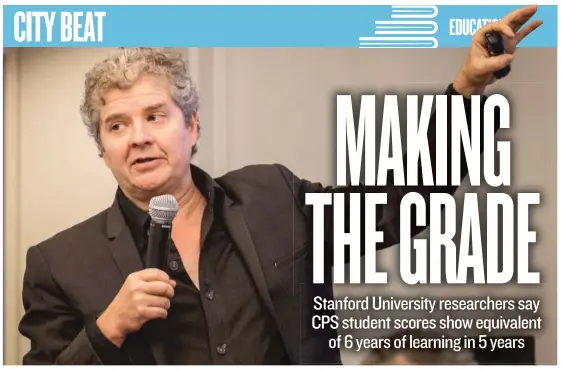  ??  ?? Sean F. Reardon and researcher­s presented their work on CPS’ academic gains, followed by a panel of how CPS achieved those gains at the Gleacher Center on Thursday.